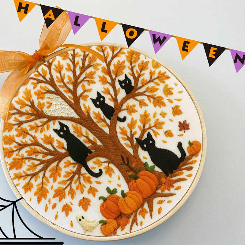 Rubbyoo Embroidery Kit - Halloween Black Cats | Spooky Desk Decor | Cat Lover Halloween Gift - image 4