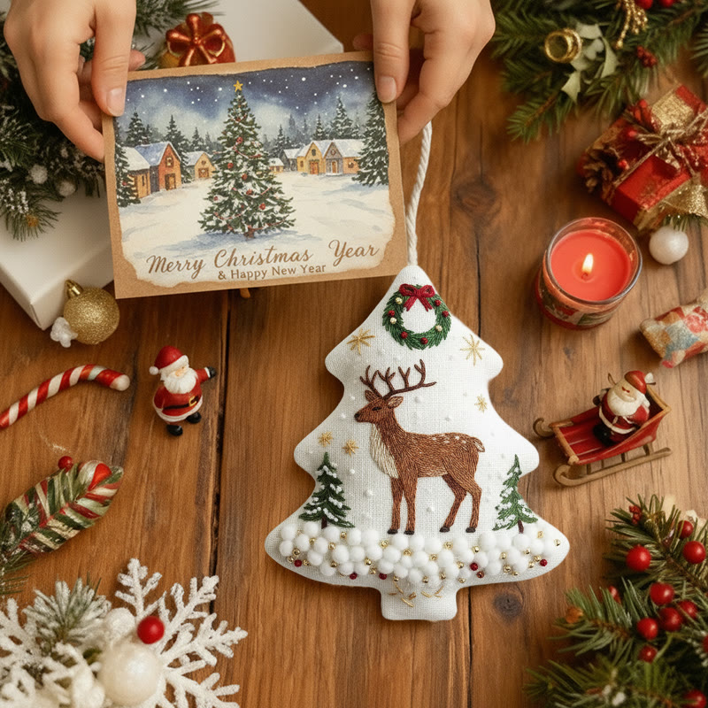 Rubbyoo Tree-shaped Embroidery Kit - Reindeer Amid Snowy Pines | Hand Embroidery Art | Festive Decor Highlight - image 6