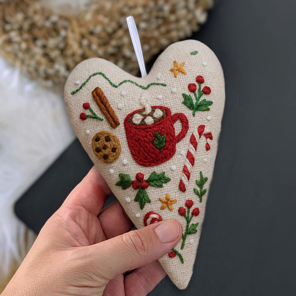 Rubbyoo Heart Embroidery Kit - Christmas Hot Cocoa | Festive Diy Craft | Warm Home Hanging - image 10