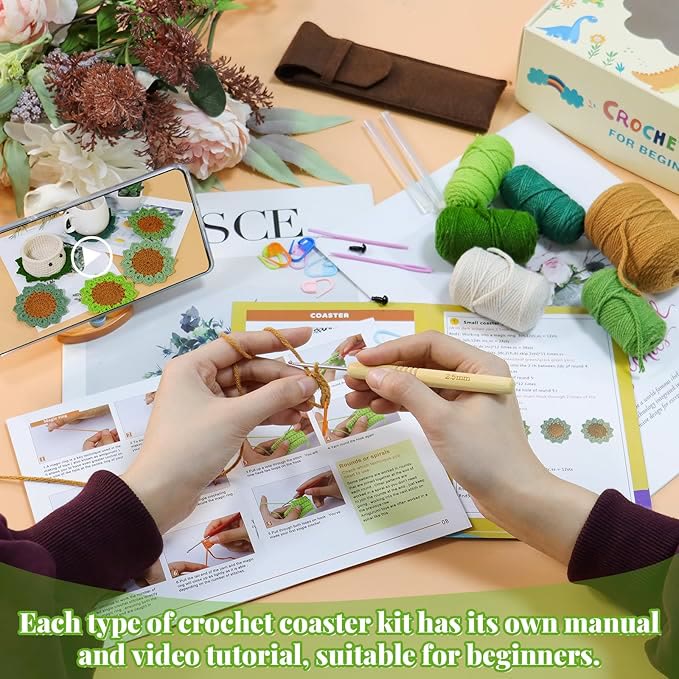  Handmade Coasters Crochet Kit - Diy Creative Coasters | Practical Handicraft Gifts  - image 6