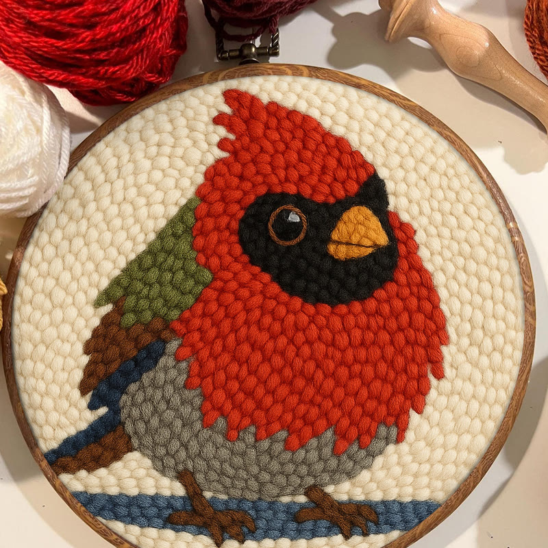 Cute Cardinal Bird Punch Needle Kit - Diy Starter Craft | Christmas Decorative Gift   - image 4