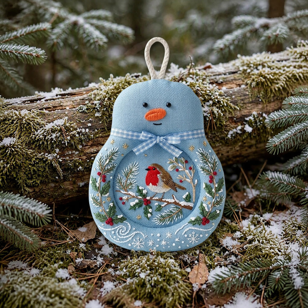 Rubbyoo Snowman Coaster Embroidery Kit - British Christmas Robin | Handmade Mag Mat Gift For The Family | Vintage Winter Holly & Pine Design - image 10