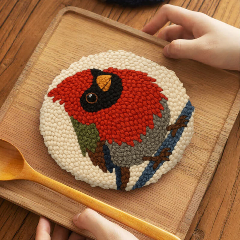 Cute Cardinal Bird Punch Needle Kit - Diy Starter Craft | Christmas Decorative Gift   - image 6