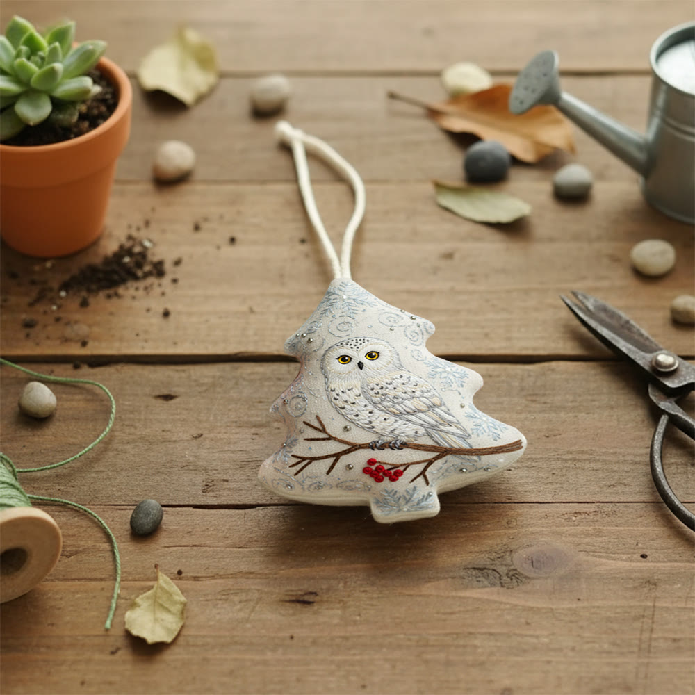 Rubbyoo Tree-shaped Embroidery Kit - Snowy Owl | Realistic Embroidery Christmas Ornament | Custom Handmade Gift - image 4