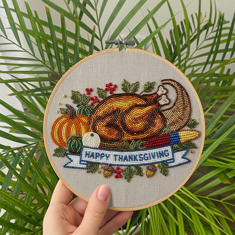 Rubbyoo Bead Embroidery Kit - Thanksgiving Turkey |  Diy Needle Artwork | Unique Autumn Craft  - image 8