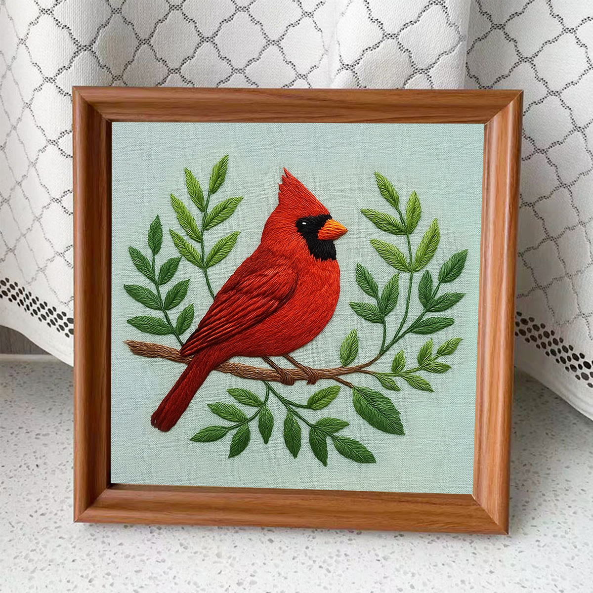 Rubbyoo Embroidery Kit - Red Cardinals With Branches | Needlepoint