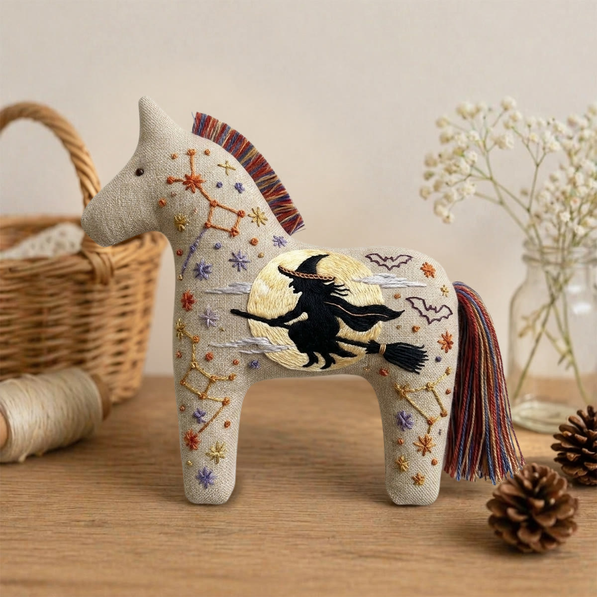 Rubbyoo Dala Horse Embroidery Kit - Flying Witch | Hand-stitched Craft | Halloween Tree Ornament - image 6