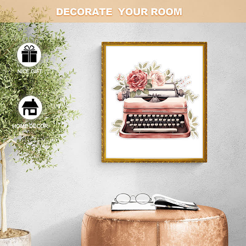 Vintage Flower Typewriter - Wooden Jigsaw Puzzle