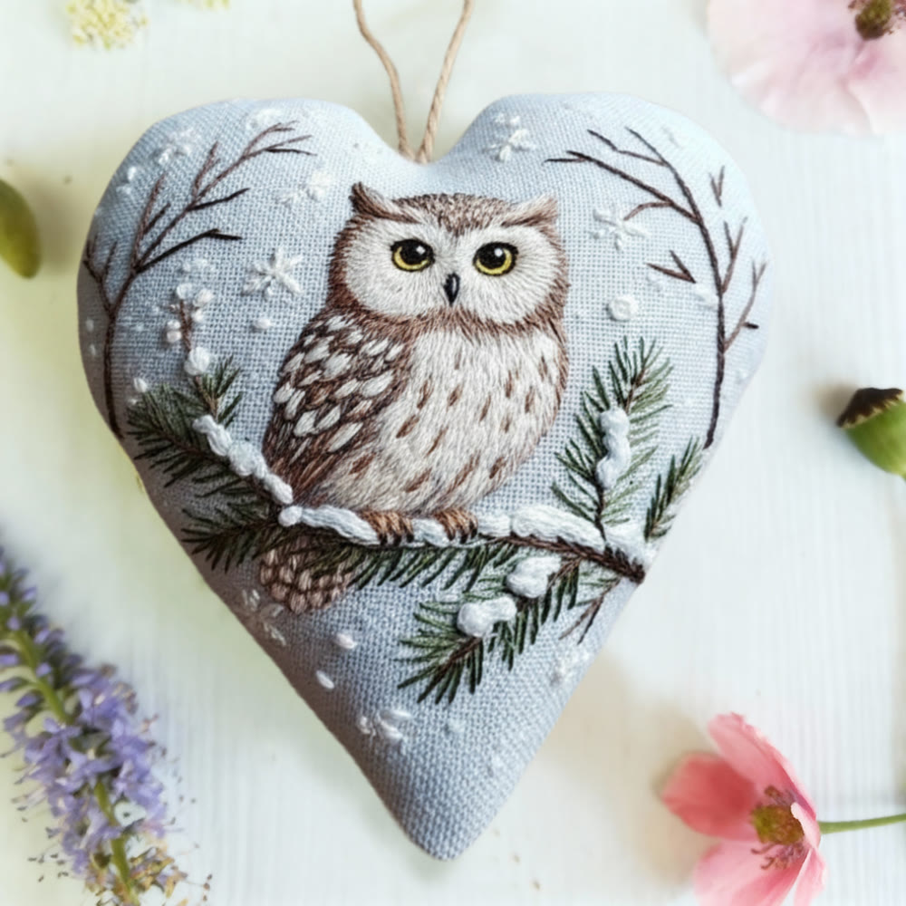Rubbyoo Heart Embroidery Kit - Snowy Owl Pine Branch | Easy DIY Starter Kit | Festive Winter Home Piece - image 5