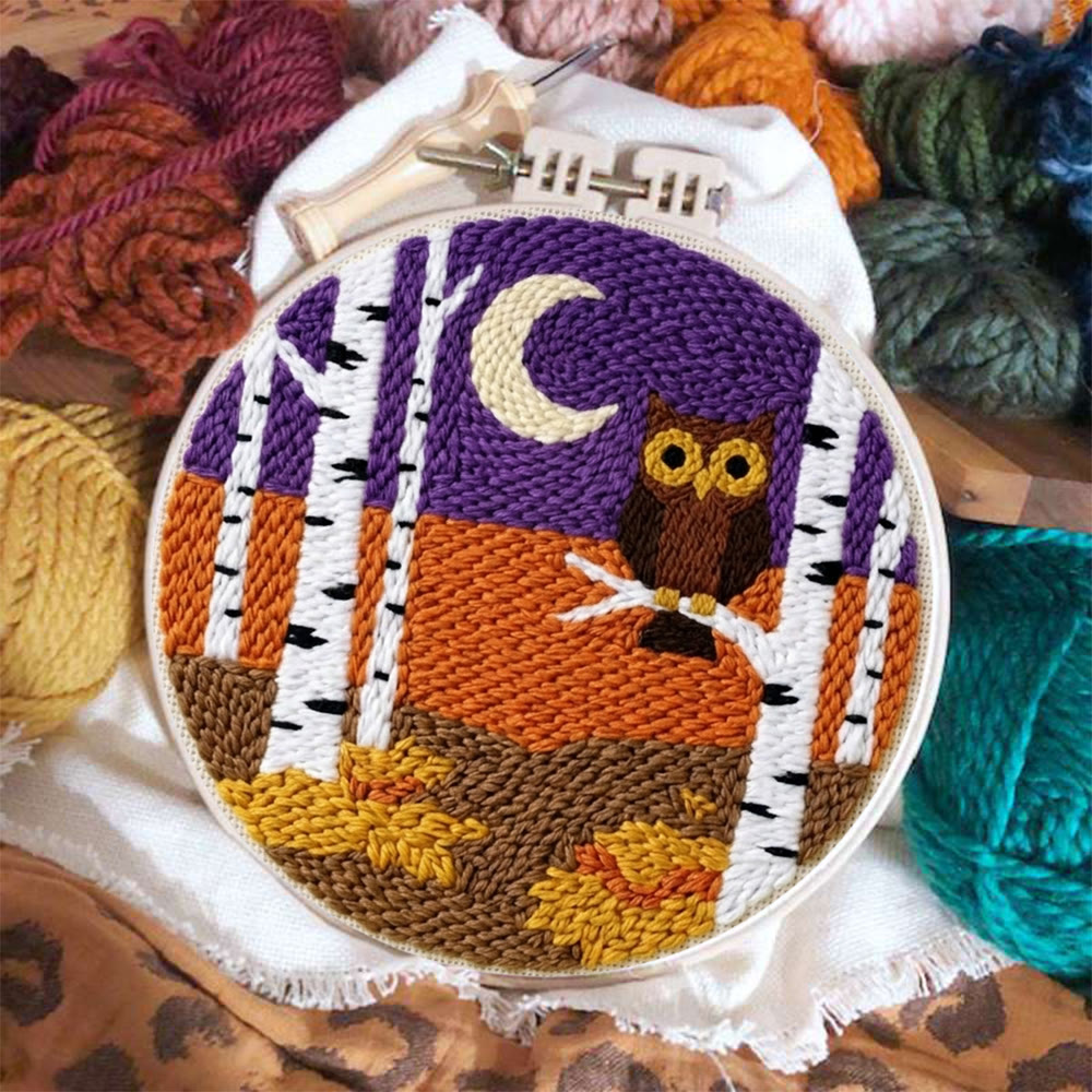 Owl & Birches King Punch Needle Kit - Whimsical Easy-to-do Craft Gift | High Saturation Style Studio Ornament - image 5