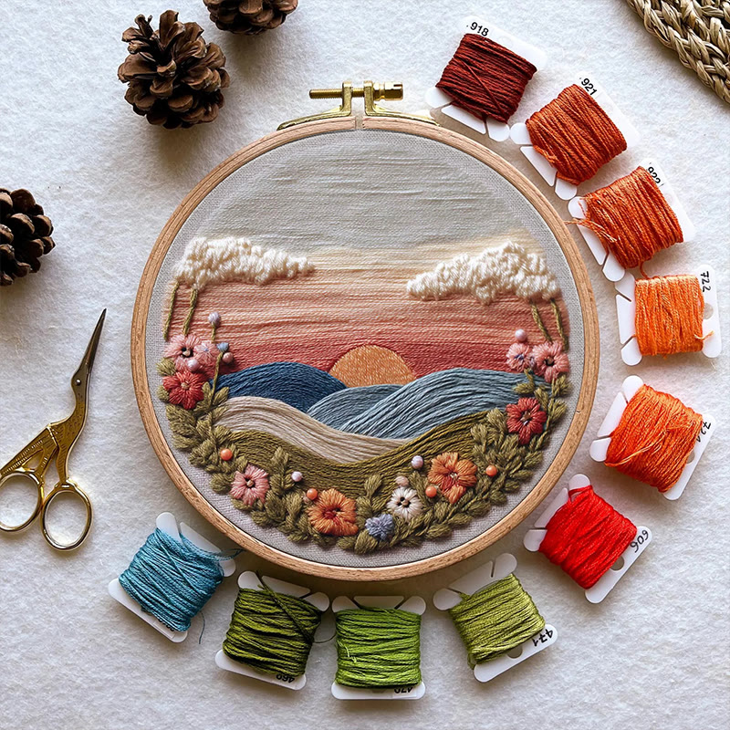 Rubbyoo Embroidery Kit - Floral Sunset Landscape | Scenic Diy Craft | Artistic Home Accent Kit - image 10