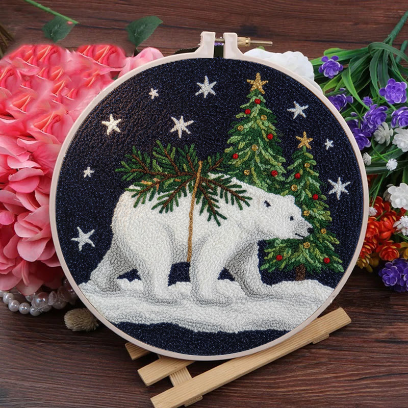 Polar Bears Punch Needle Kit - Christmas Tree Ornament | Easy Handmade Craft For Adults - image 3