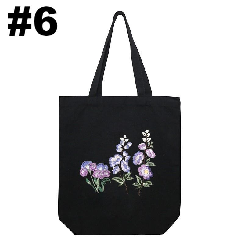 Embroidery Black Canvas Tote Bag Kits | Easy Craft For Beginners |  Diy Embroidered Flower Bags - #6 - image 7