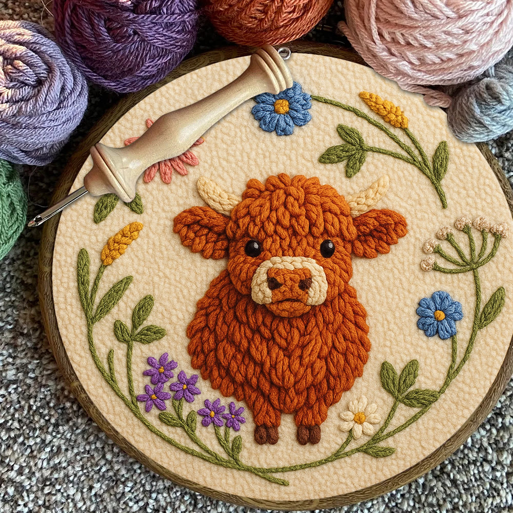 Floral Cow Punch Needle Kit - Diy Punch Needle Coaster | Adorable Animal Artcraft | Handmade Birthday Gifts  - image 7