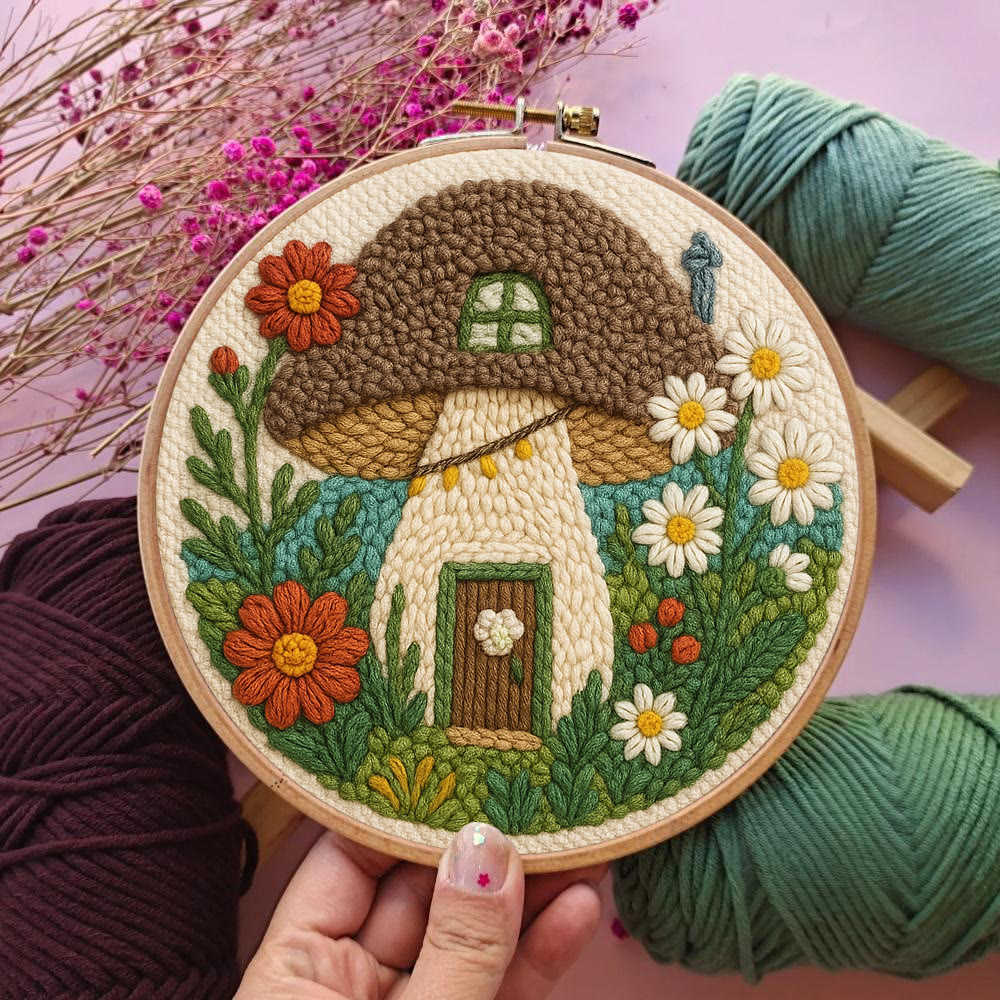 Mushroom House Punch Needle Kit - Diy Punch Needle Coaster | Handmade Floral Craft | Fantasy Needle Artwork - image 7