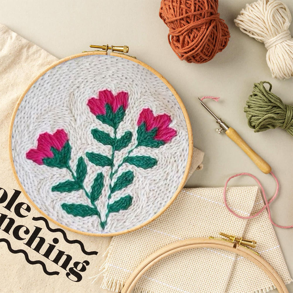 Pink Flower Punch Needle Kit - Beginner Handmade Carft | Diy Hanging Wall Art  - image 10