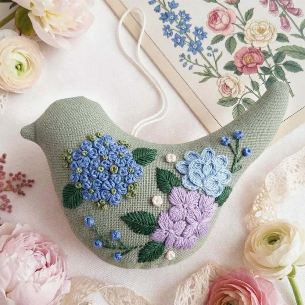Rubbyoo Bird-shaped Embroidery Kit - Blooming Hydrangea | Diy Wedding Decoration | Hand Crafted Birds - image 3