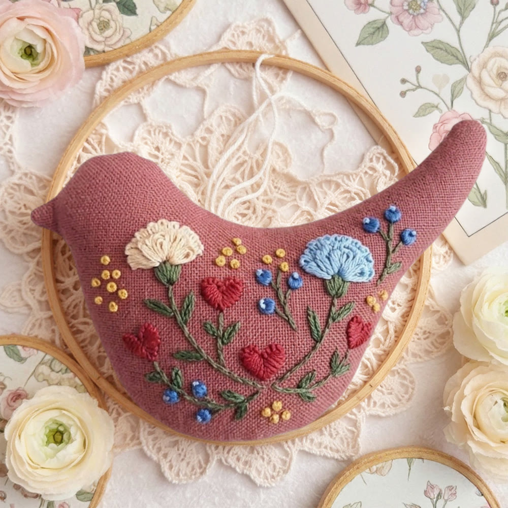 Rubbyoo Bird-shaped Embroidery Kit - Flower With Heart | Charming Floral Craft | Gift For Mom - image 6