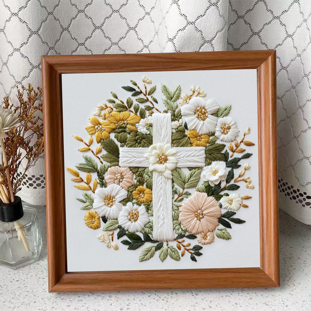 Rubbyoo Embroidery Kit - Sacred Nativity Art | Religious Wall Decor | Modern Diy Craft  - Embroidery Kit Plus An Extra Frame - Floral Cross - image 17