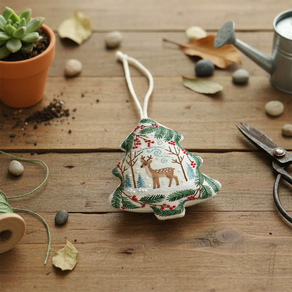 Rubbyoo Tree-shaped Embroidery Kit - Christmas Deer | Winter Animal Craft | Diy Holiday Craft - image 6