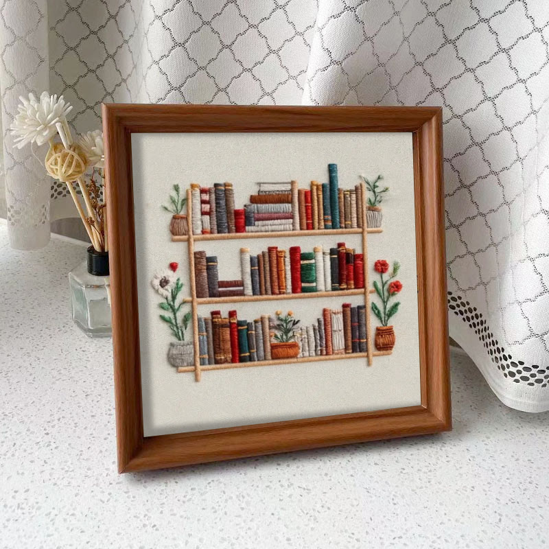 Rubbyoo Embroidery Kit - Tidy Bookshelf With Flowers | Diy Handicraft For Book Lovers | Suitable For Wall Decoration - Embroidery Kit Plus An Extra Frame - image 10