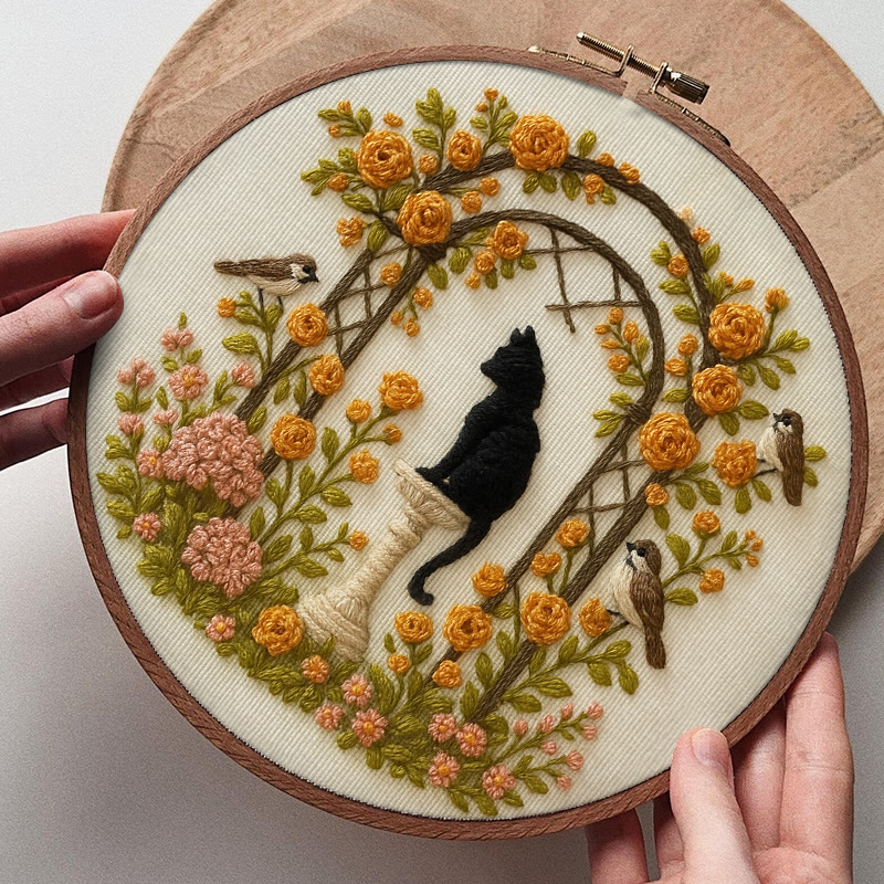 Rubbyoo Embroidery Kit - Cat With Blooming Flowers | Handicraft For Wedding Gifts | Perfect As Room Decor - image 6