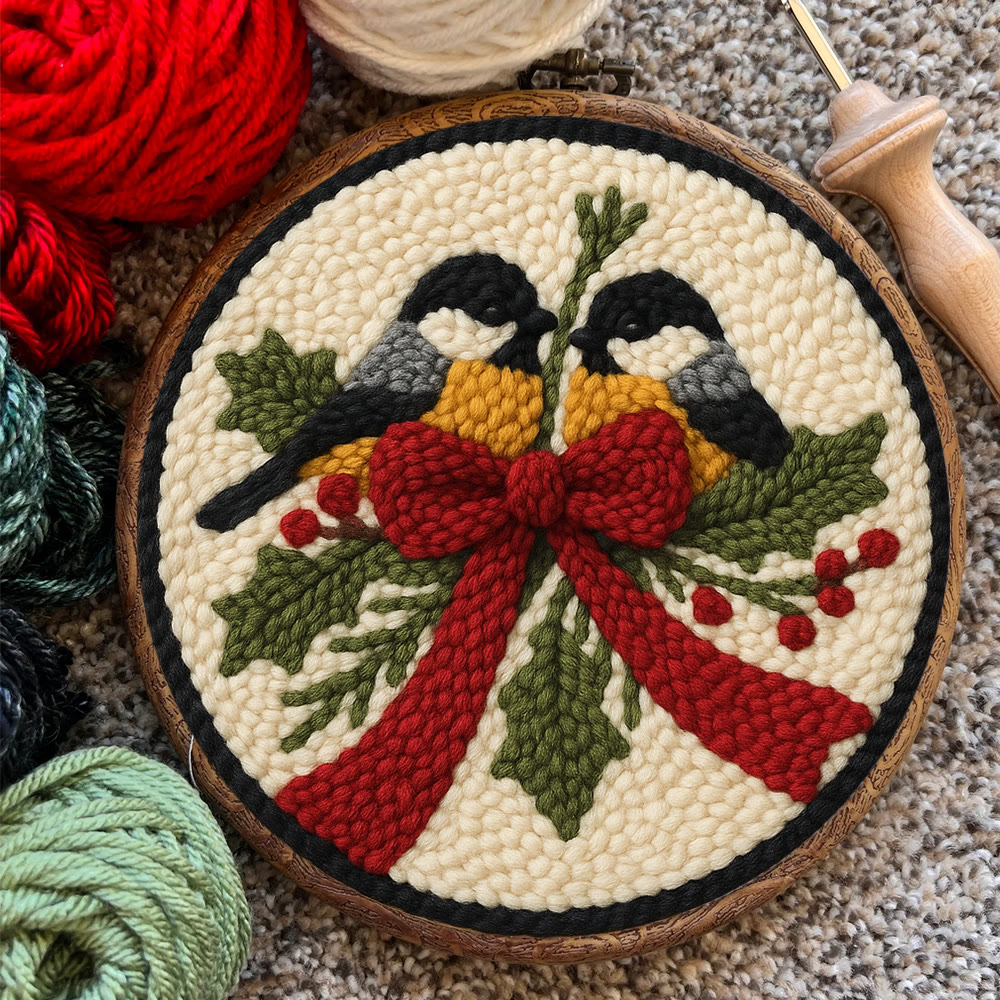 Twin Chickadees Holly Punch Needle Kit – Entry-Level Handcraft | Christmas Home Hanging Craft - image 9