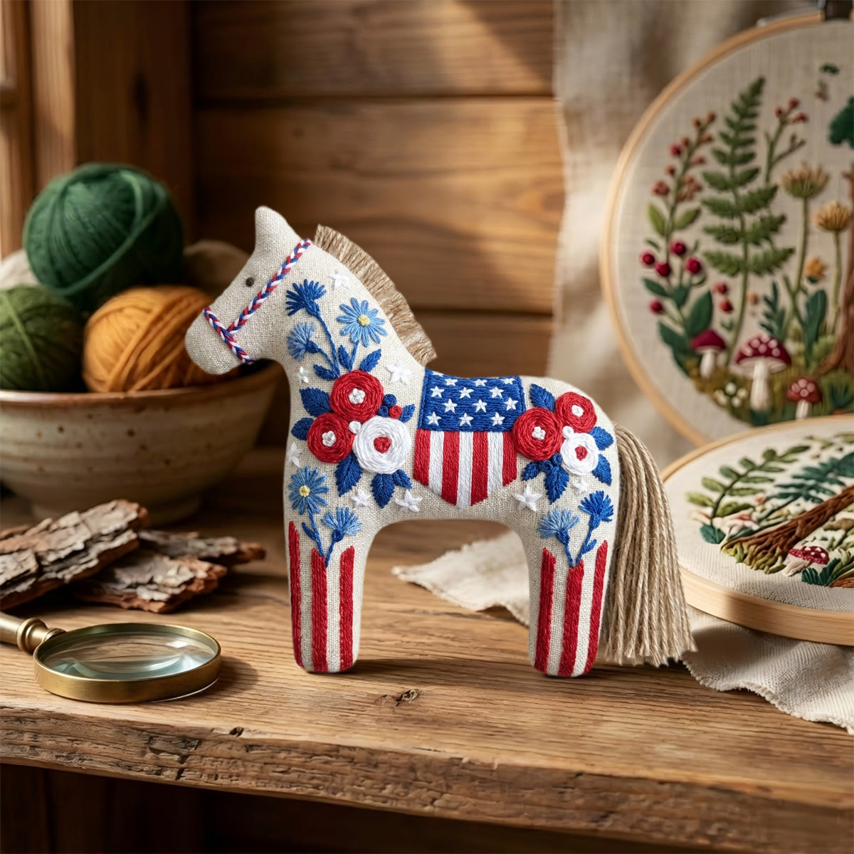 Rubbyoo Dala Horse Embroidery Kit - US Flag Inspired Design | Floral Celebration Gift | Home Patriotic Decor - image 6