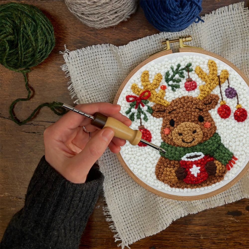 Cozy Christmas Moose Punch Needle – Embroidery Craft Set | Warm Winter Decor - image 3