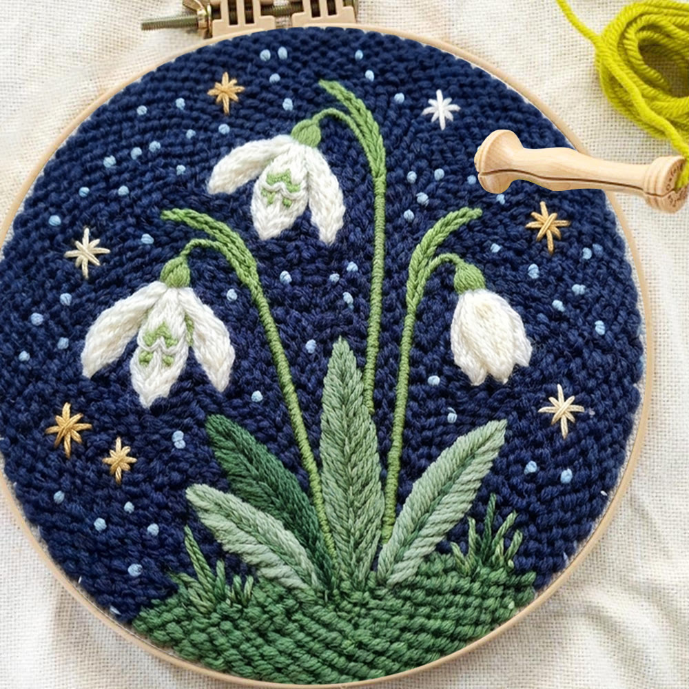 Snowdrop Flower Punch Needle Kit - Starry Night Wall Decor | Beginner Diy Needlecraft - image 10