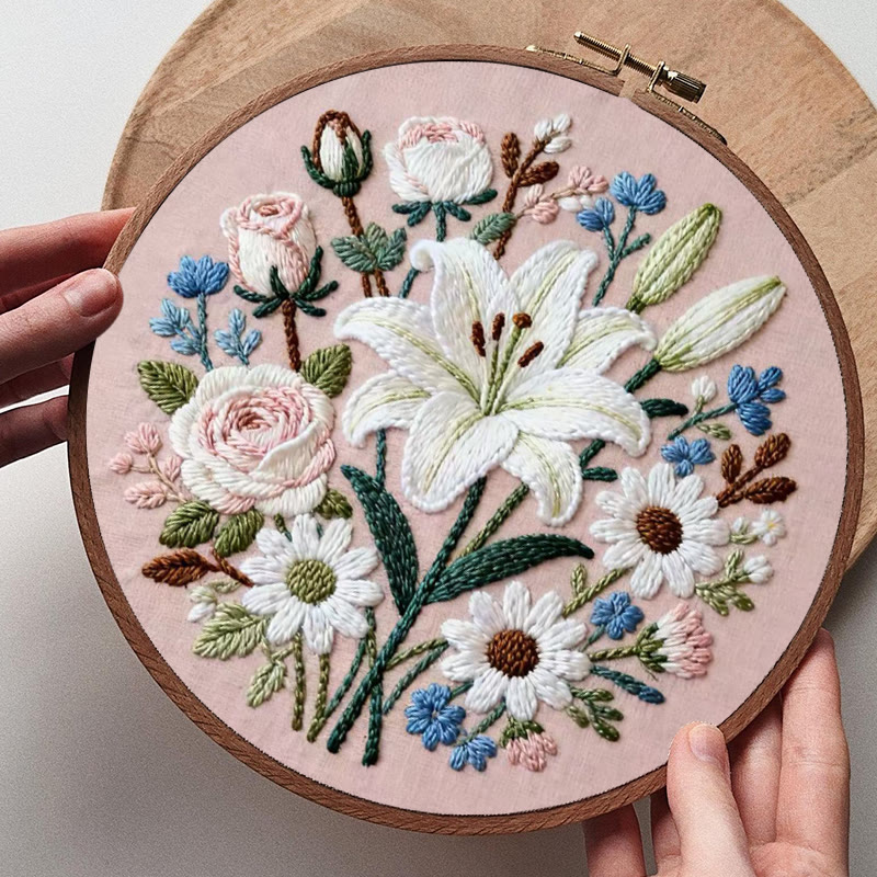 Rubbyoo Embroidery Kit - Lily Rose Floral Medley | Floral Embroidery | Giftworthy Elegant Wall Accent - image 8