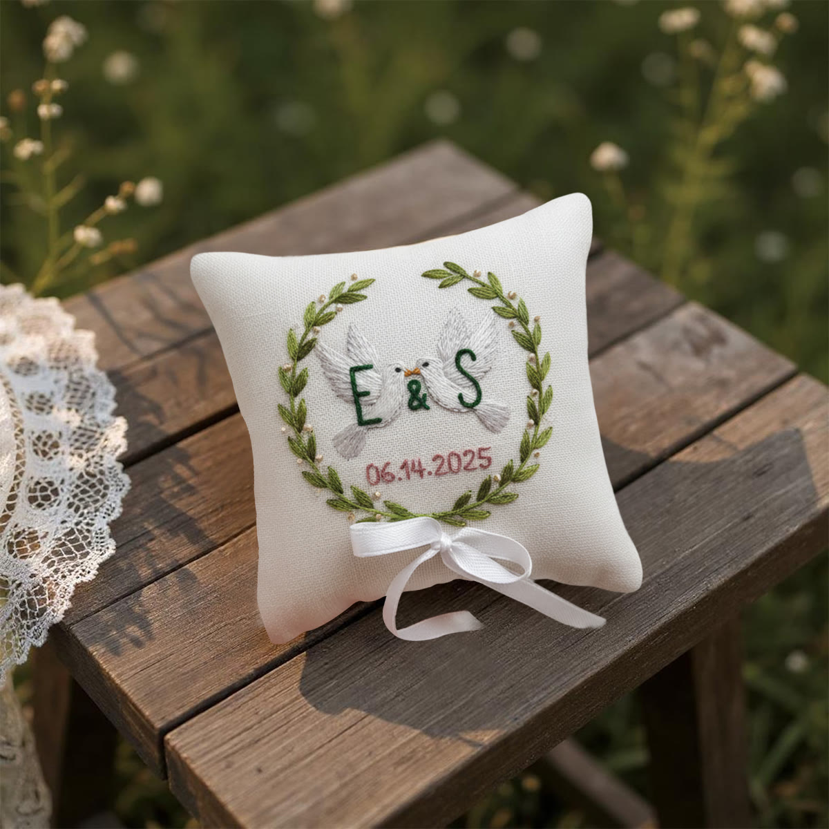 Rubbyoo Personalized Ring Bearer Pillow Embroidery Kit - White Doves Initials Wreath With Date | Gift-giving Top Pick Handcraft | Elegant Decor Pieces - image 10