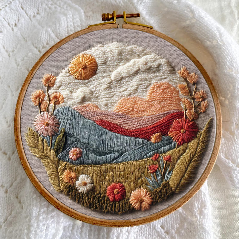 Rubbyoo Embroidery Kit - Floral Mountain Sunset | Nature Diy Craft | Boho Home Decor - image 5