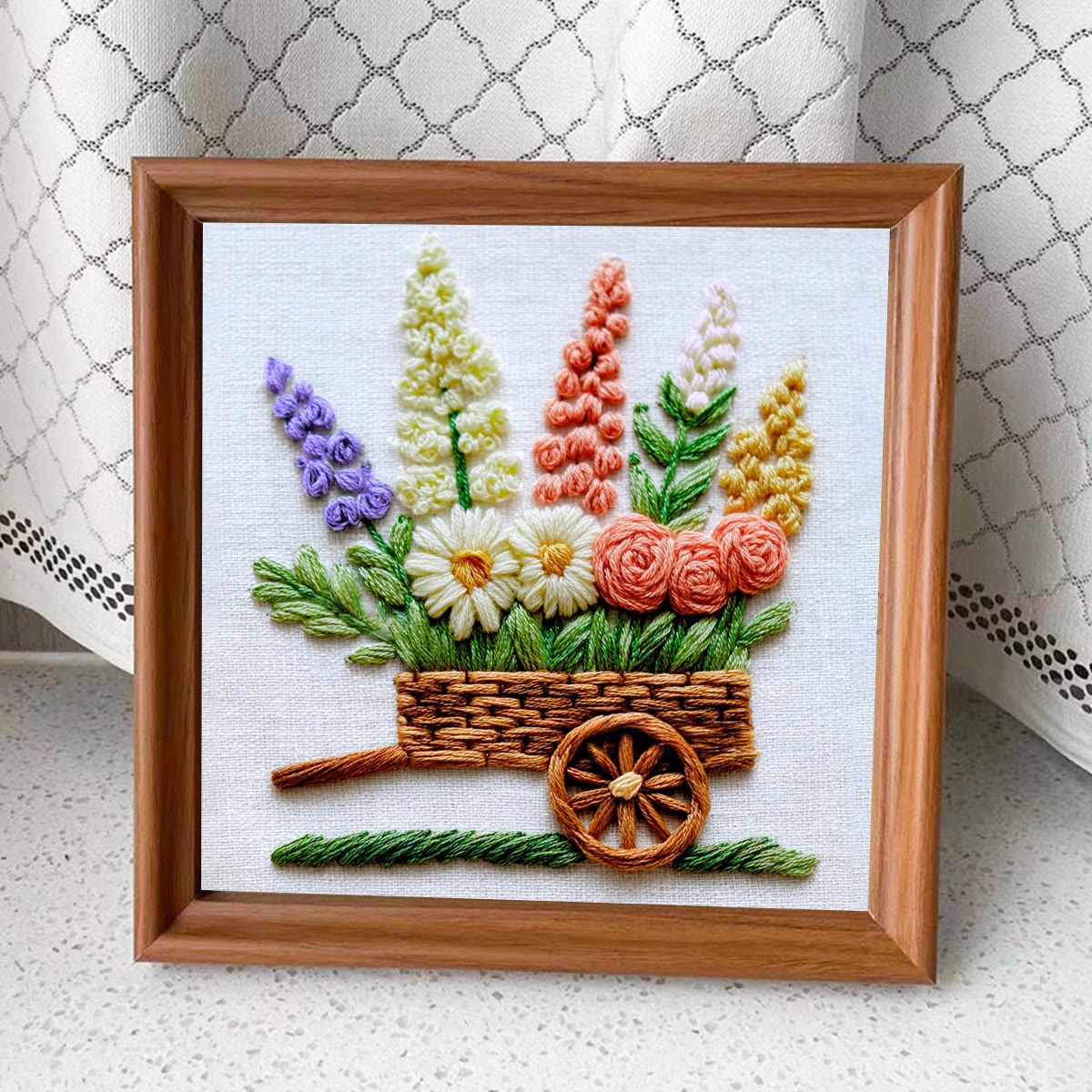 Rubbyoo Embroidery Kit - Flower Trolley | Creative Floral Craft | Perfect Stitch Art For Beginner  - Embroidery Kit Plus An Extra Frame - image 13