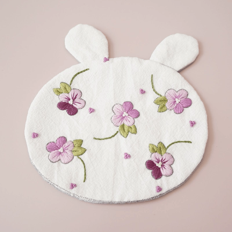 Embroidery Rabbit Coasters Kit | Creative Handmade Craft | Unique Home Decoration - Pansy - White - image 11