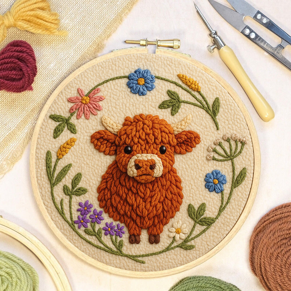 Floral Cow Punch Needle Kit - Diy Punch Needle Coaster | Adorable Animal Artcraft | Handmade Birthday Gifts  - image 6
