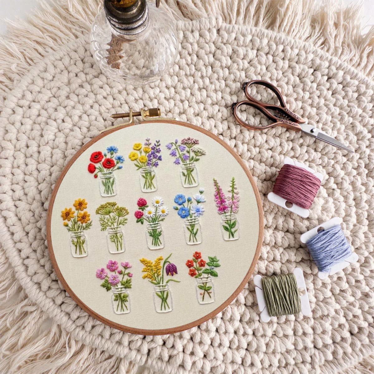 Rubbyoo Embroidery Kit - Colorful Potted Flowers | Nice For Handmade Beginner | Floral Hoop Art Craft  - image 8