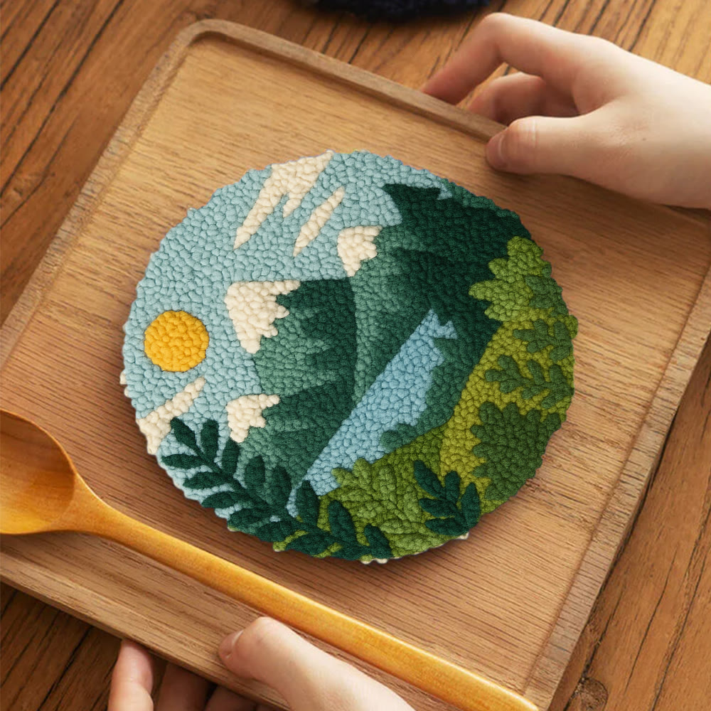 Sunny Mountain Lake Punch Needle Kit – Starter-level DIY Creation | Top Gifting Choice - 5 inch Coaster Kit - image 4
