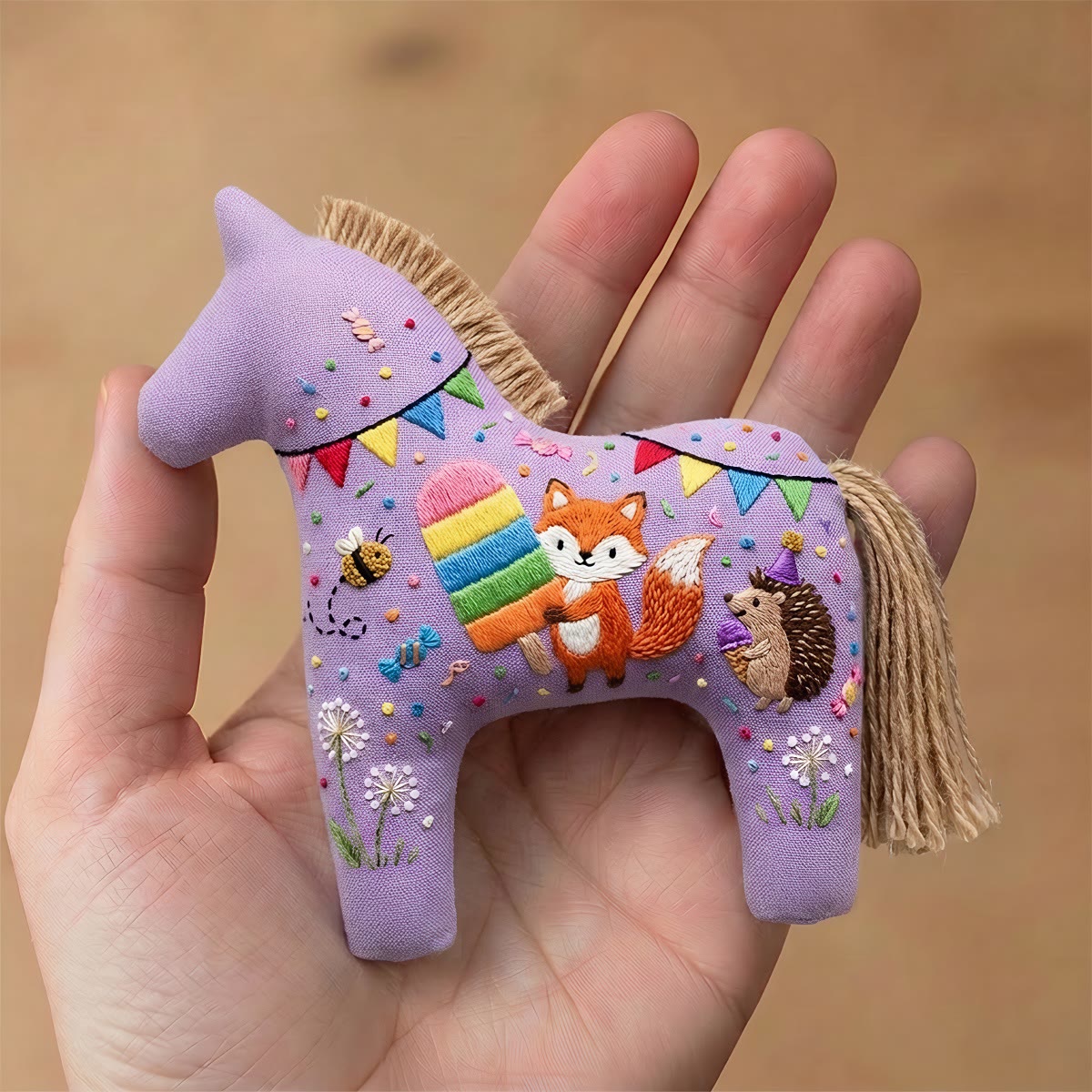 Rubbyoo Dala Horse Embroidery Kit - Fox With Rainbow Popsicle | Summer Decor Gift | Keyring Accessories - image 9