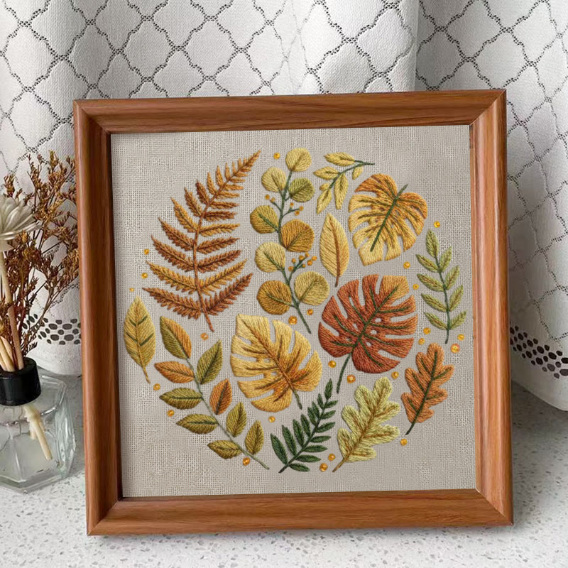 Rubbyoo Embroidery Kit - Autumn Leaf Medley | Cozy Handwork | Seasonal Statement - Embroidery Kit Plus An Extra Frame - image 4