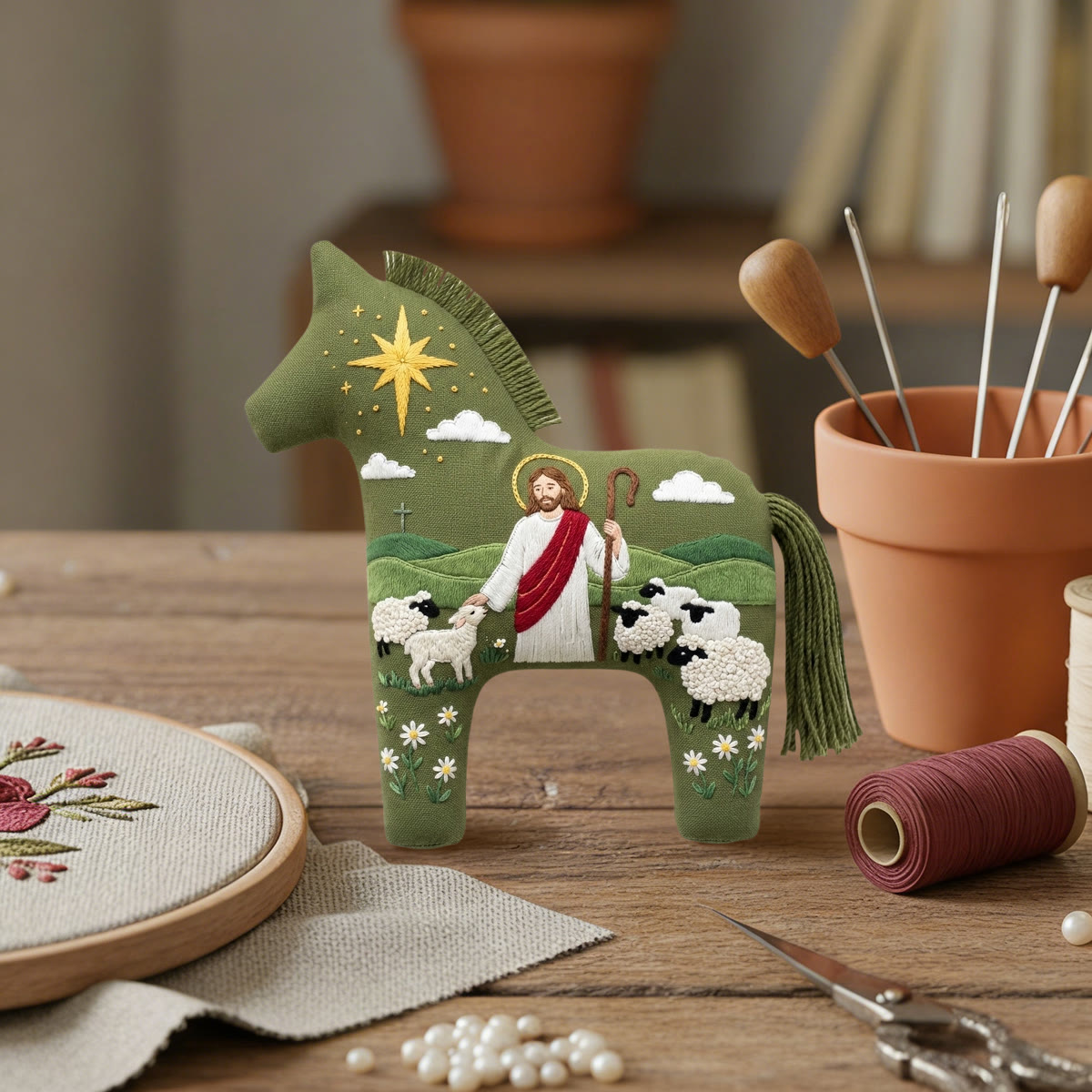 Rubbyoo Dala Horse Embroidery Kit - The Shepherd Saint Jesus | Religious Holiday Accent | Christmas Hoop Art Gift For Faith-filled Families - image 5
