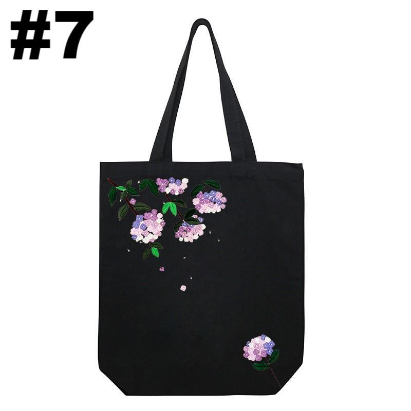 Embroidery Black Canvas Tote Bag Kits | Easy Craft For Beginners |  Diy Embroidered Flower Bags - #7 - image 8