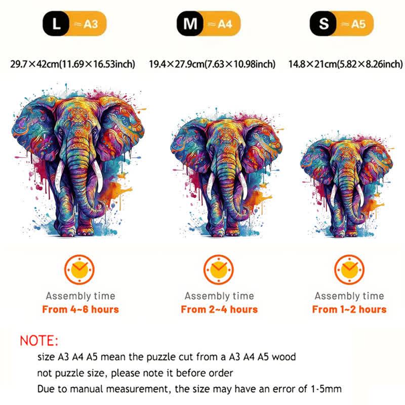 Rubbyoo Rainbow Elephant Blue - Wooden Jigsaw Puzzle