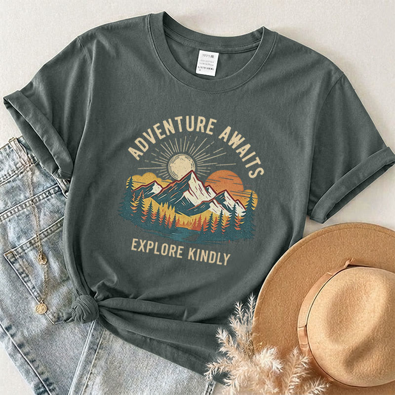 Rubbyoo Aoventure Awaits Graphic Tee - Hiking Camping Tee | Comfort Colors Shirt | Unisex Travel T-shirt - Dark Gray - 2XL - image 9