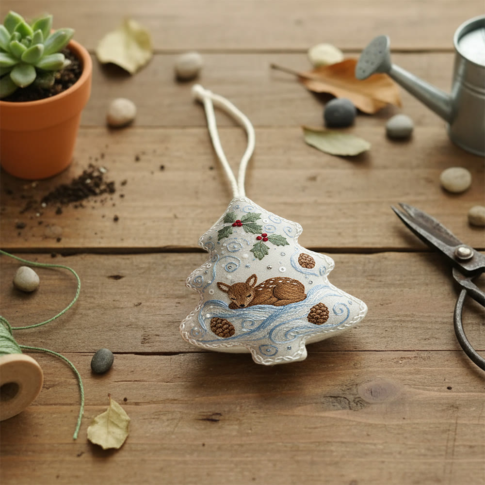 Rubbyoo Tree-shaped Embroidery Kit - Deer Pinecone Motif | Cozy Hanging Decoration | Top Gifting DIY Craft - image 6