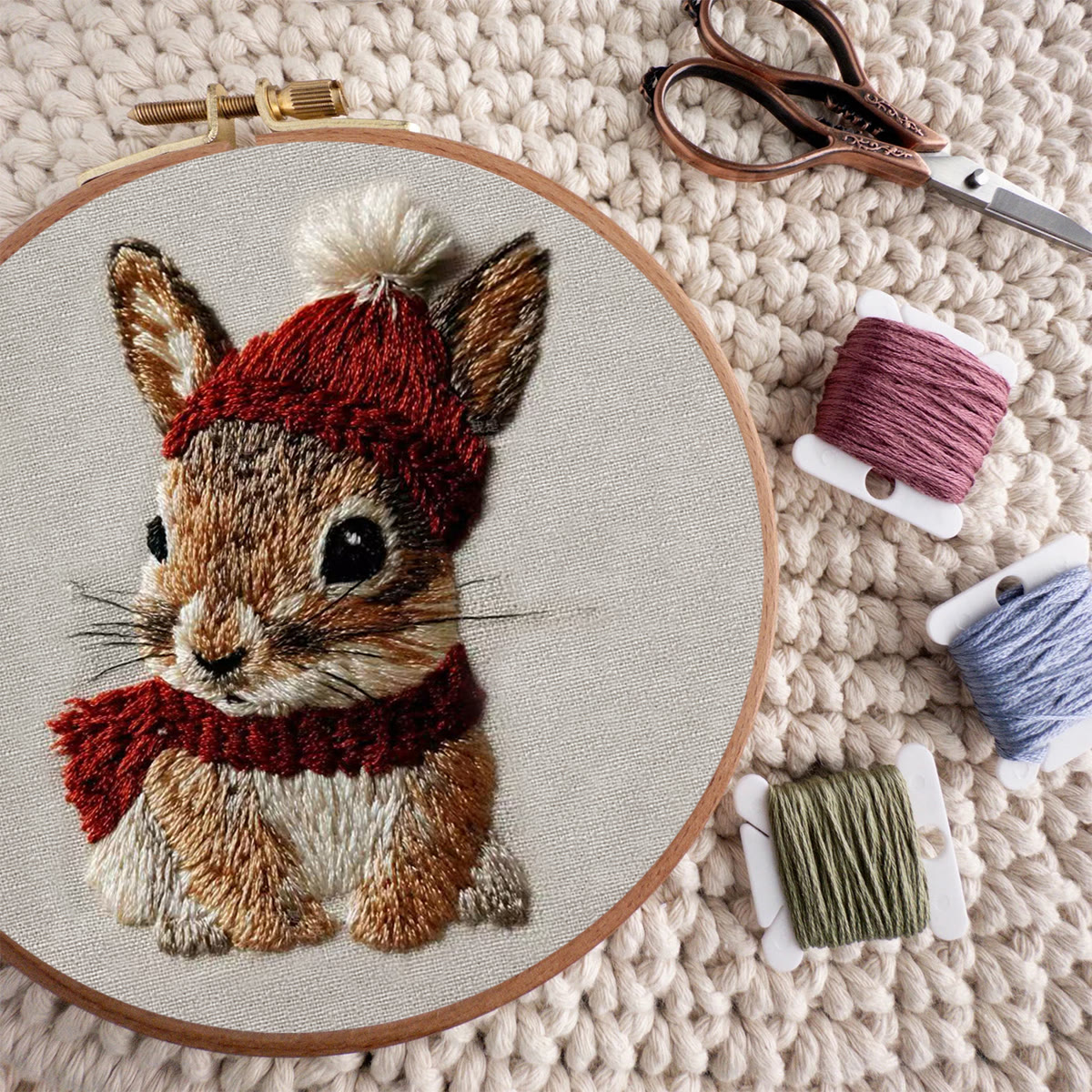 Rubbyoo Embroidery Kit - Christmas Bunny | Cute Animal Carft | Gift For Holiday Decor  - image 9