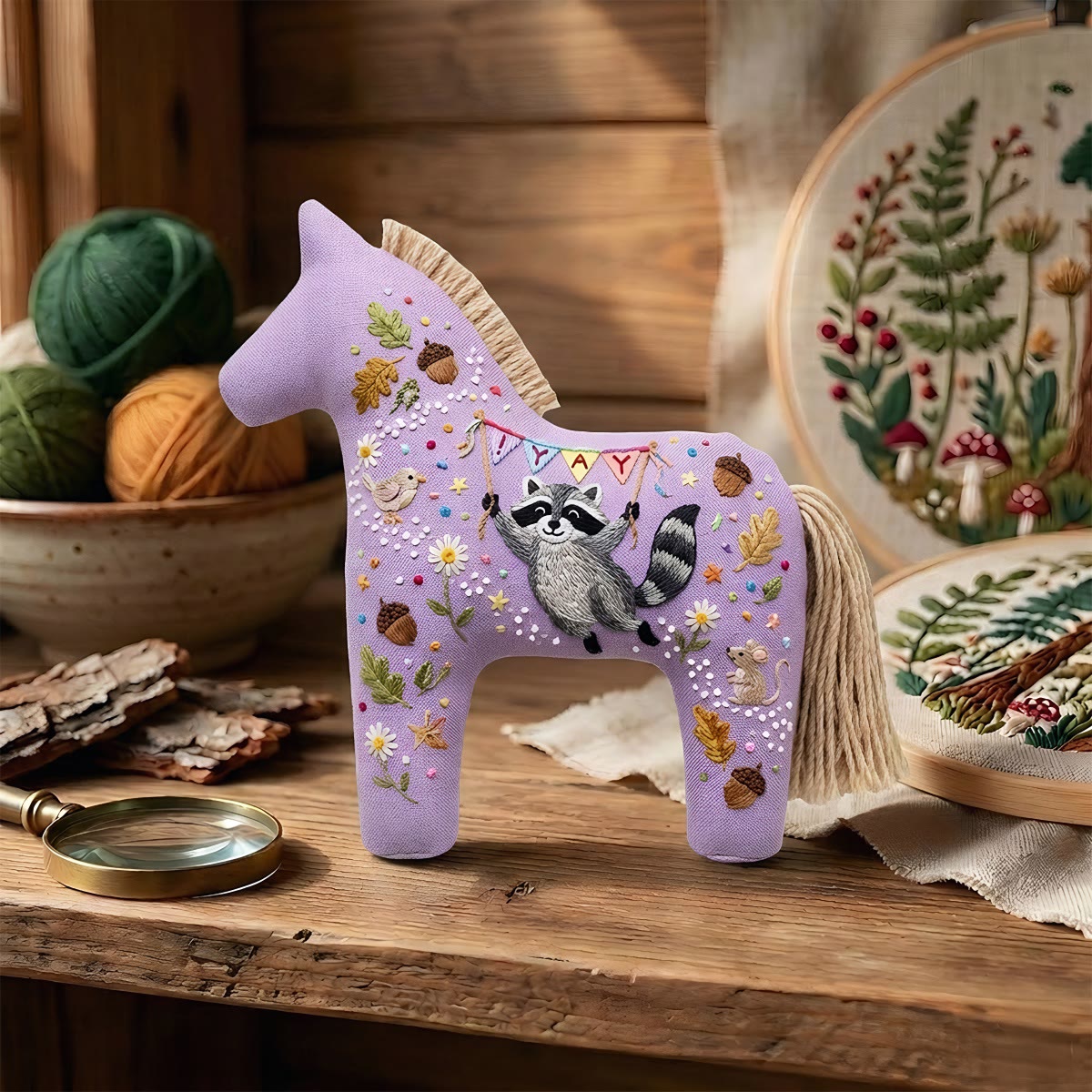 Rubbyoo Dala Horse Embroidery Kit - Cute Raccoon | Diy Handmade Craft | Nursery Decor - image 9