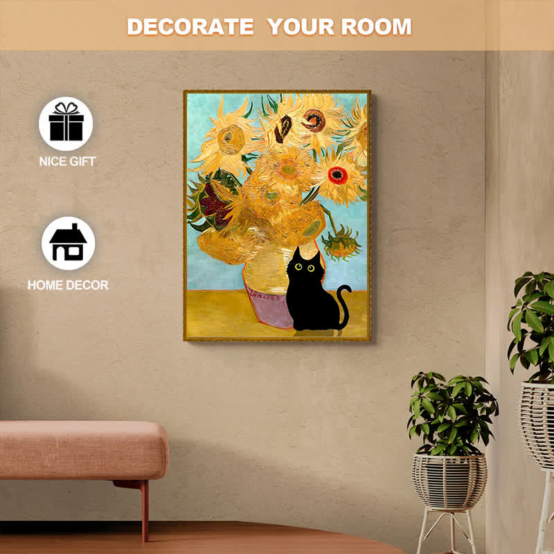 Rubbyoo Cat with Sunflowers - Wooden Jigsaw Puzzle