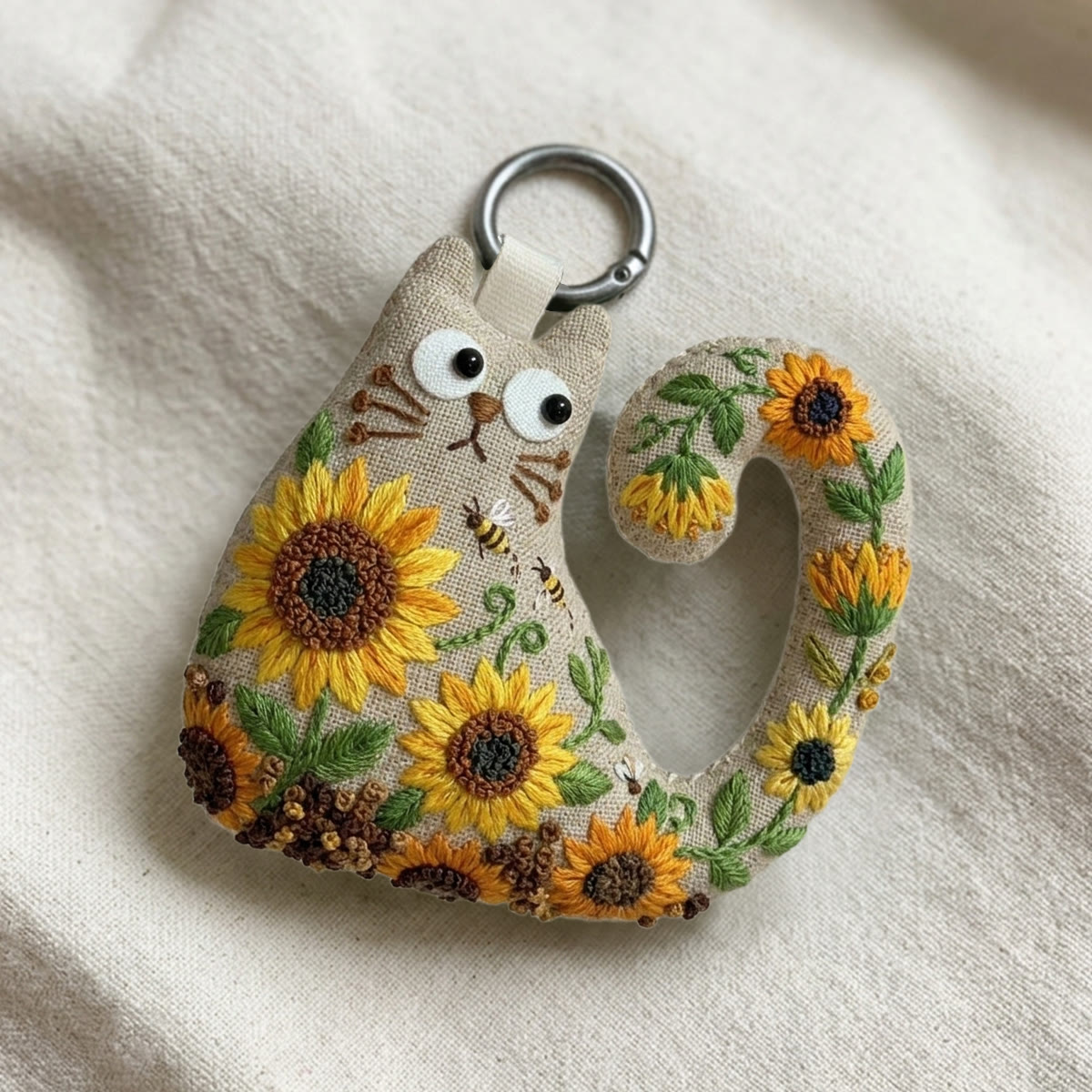 Rubbyoo Cat Embroidery Kit - Golden Sunflower And Bee | Handmade Nature Inspired Gift | Bright Nursery Wall Hanging - image 7