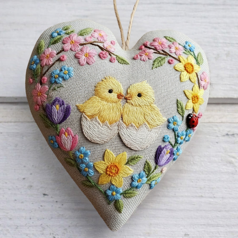 Rubbyoo Heart Embroidery Kit - Hatching Chicks And Spring Floral | Cheerful Craft | Heartwarming Festival Present - image 5